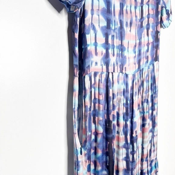 Sita Murt Tie Dye Maxi Dress Women's Short Sleeve Button Down Slit Blue 36 4 - Picture 4 of 9